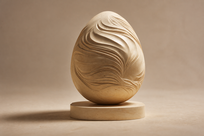 Initia — Limestone egg sculpture by 1-OPH