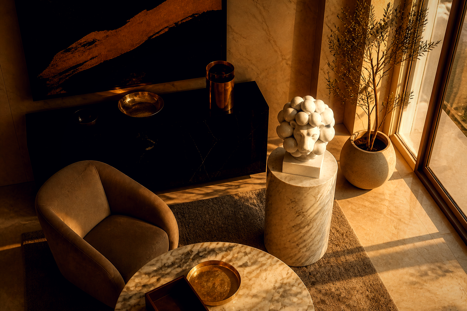 Igapo — Marble on travertine sculpture by 1-OPH