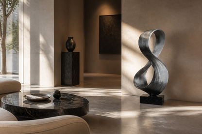 Skat — Stainless steel on Nero Marquina marble sculpture by 1-OPH