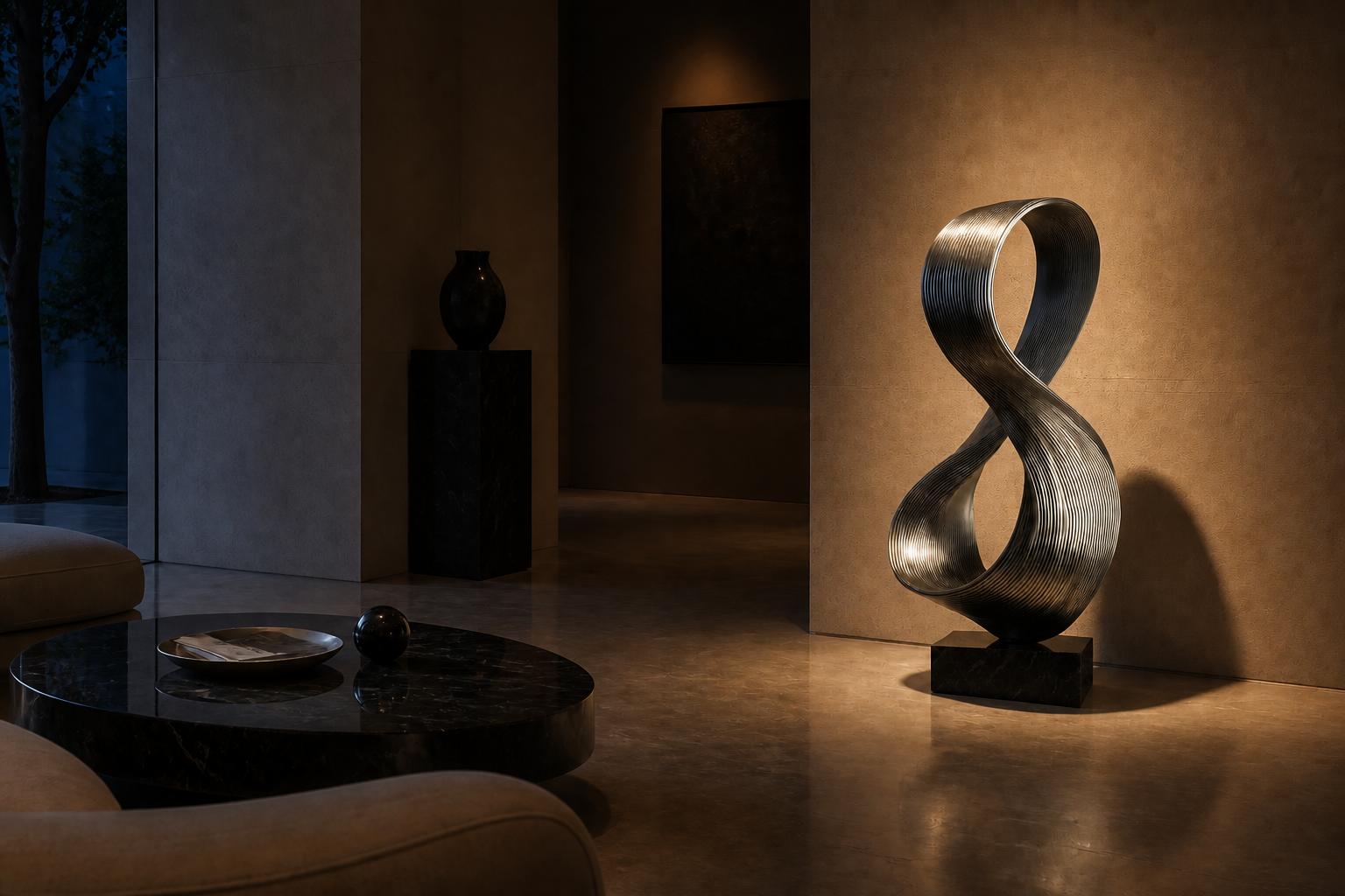 Skat — Stainless steel on Nero Marquina marble sculpture by 1-OPH