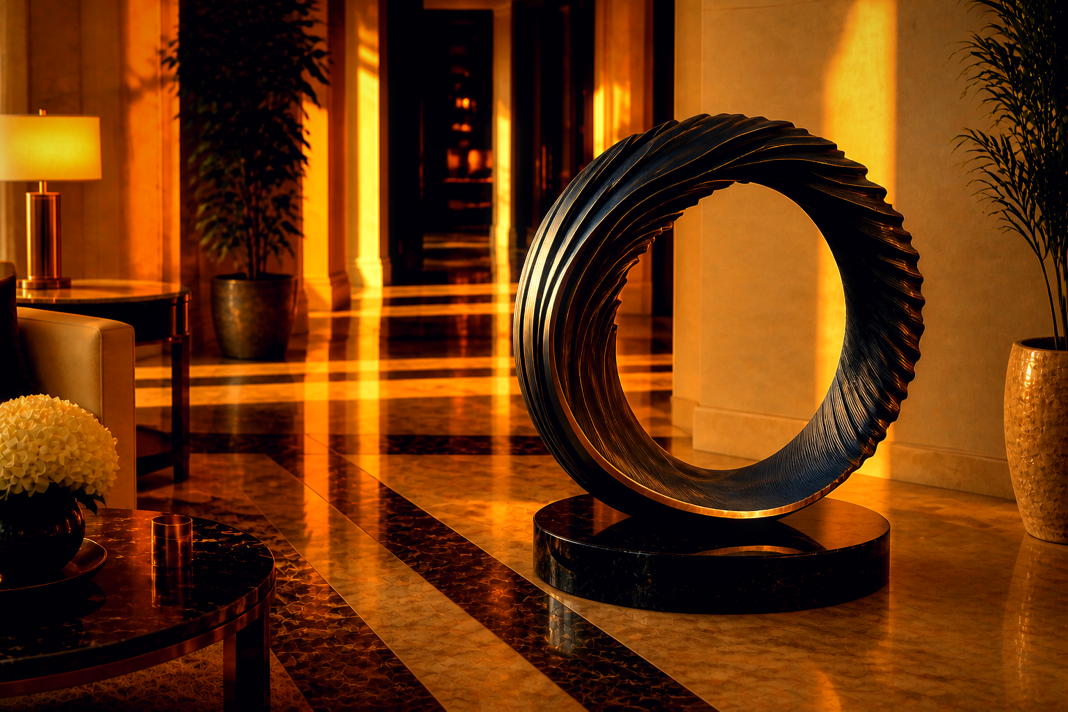 Arenal — Bronze on Nero Marquina marble sculpture by 1-OPH