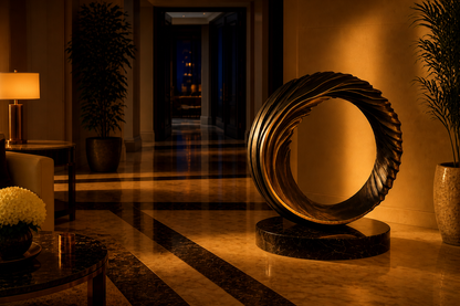 Arenal — Bronze on Nero Marquina marble sculpture by 1-OPH