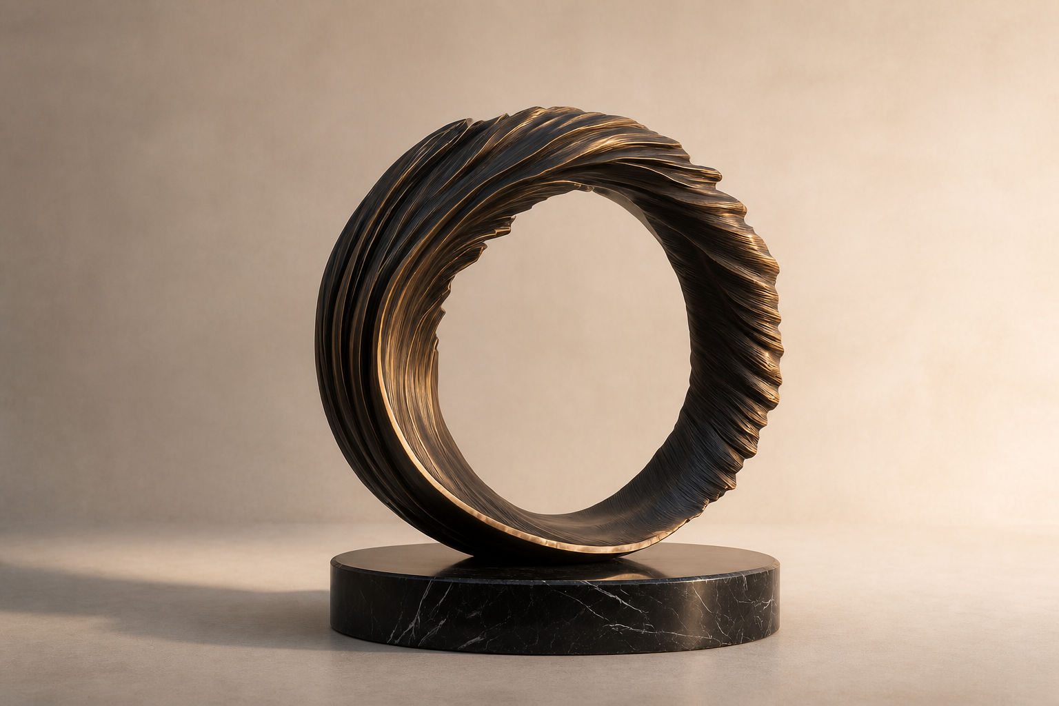 Arenal — Bronze on Nero Marquina marble sculpture by 1-OPH