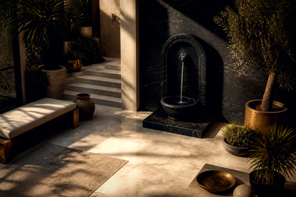 Tsuyu — nero marquina marble wall fountain by 1-OPH