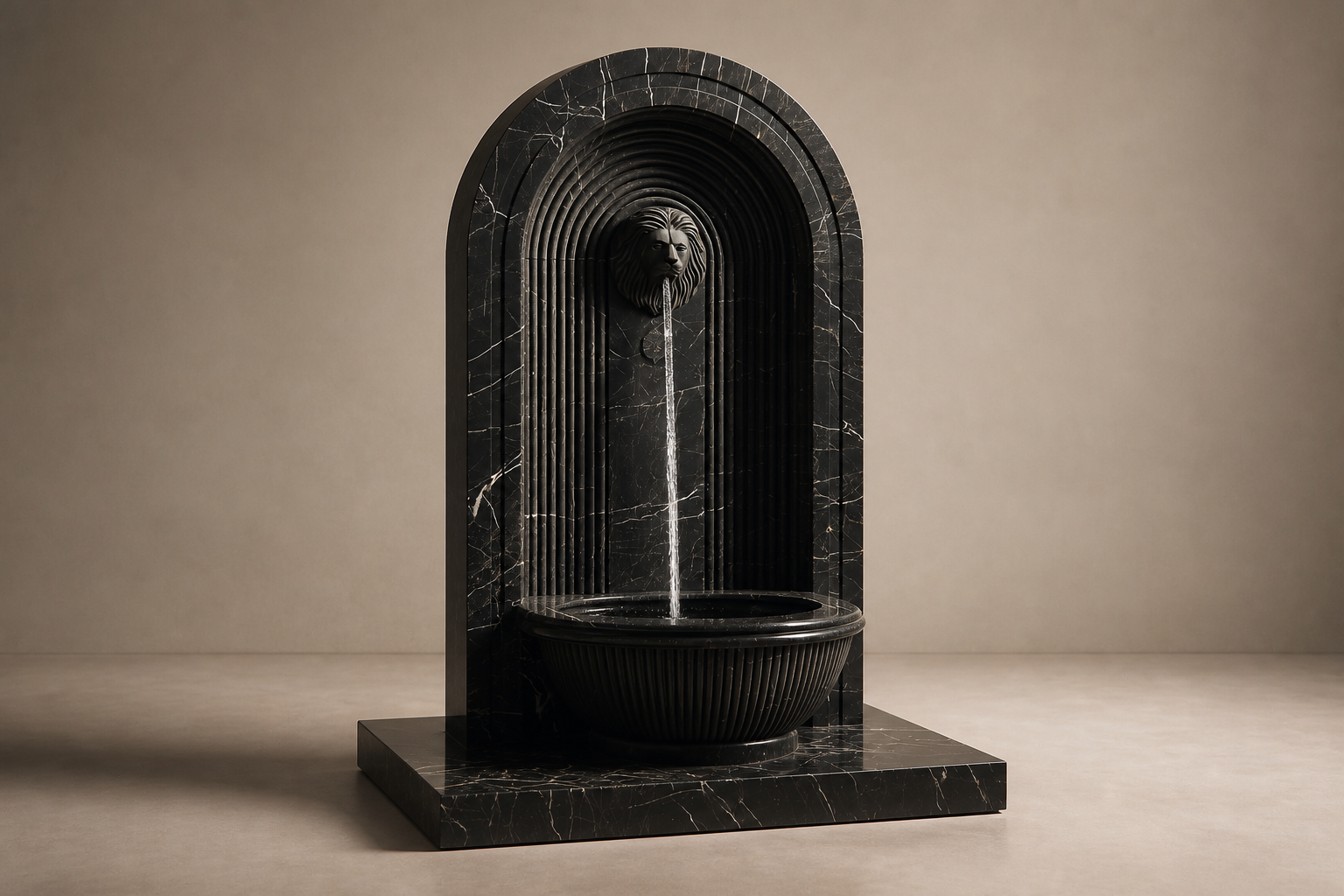 Tsuyu — nero marquina marble wall fountain by 1-OPH