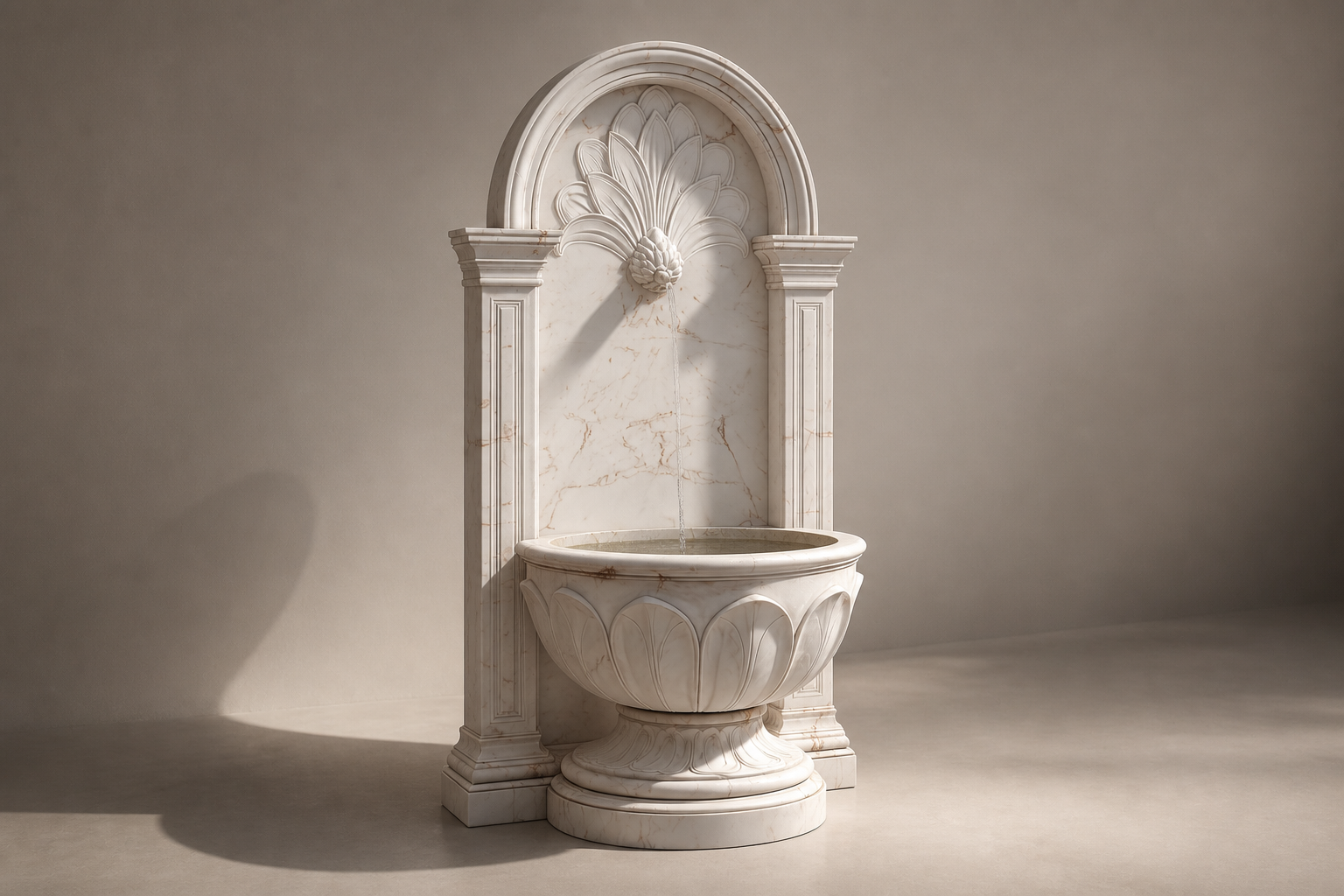 Raheeq — white marble wall fountain by 1-OPH