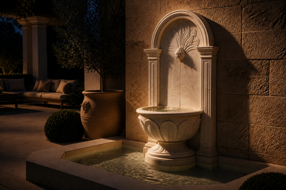 Raheeq — white marble wall fountain by 1-OPH