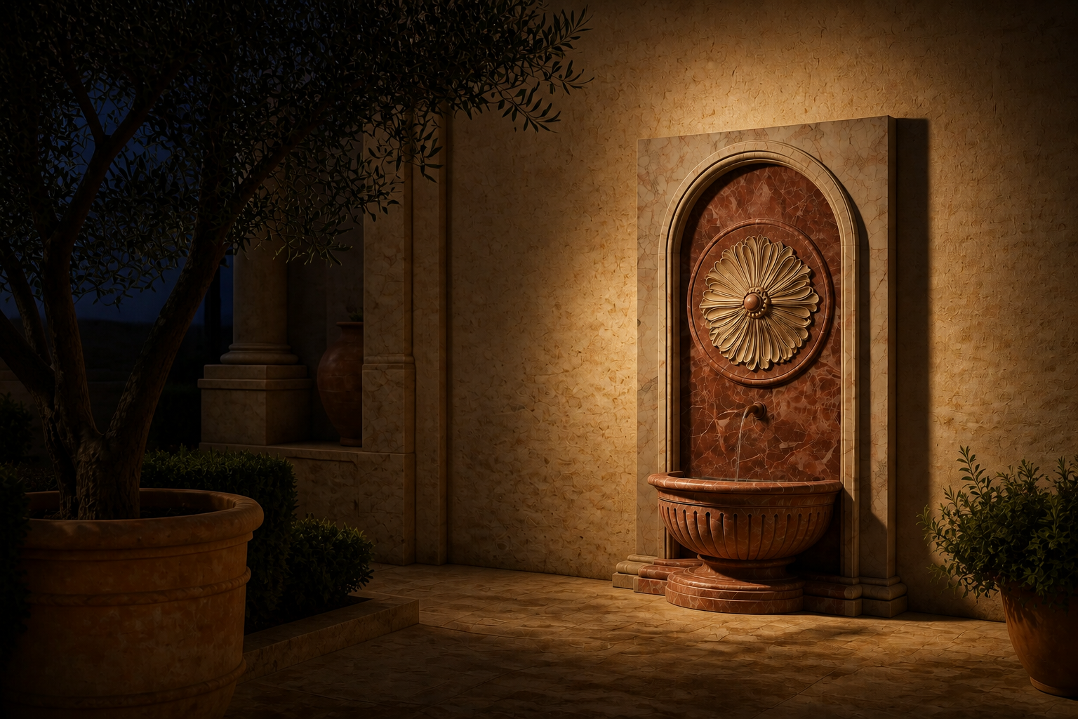 Rocio — rose marble wall fountain by 1-OPH