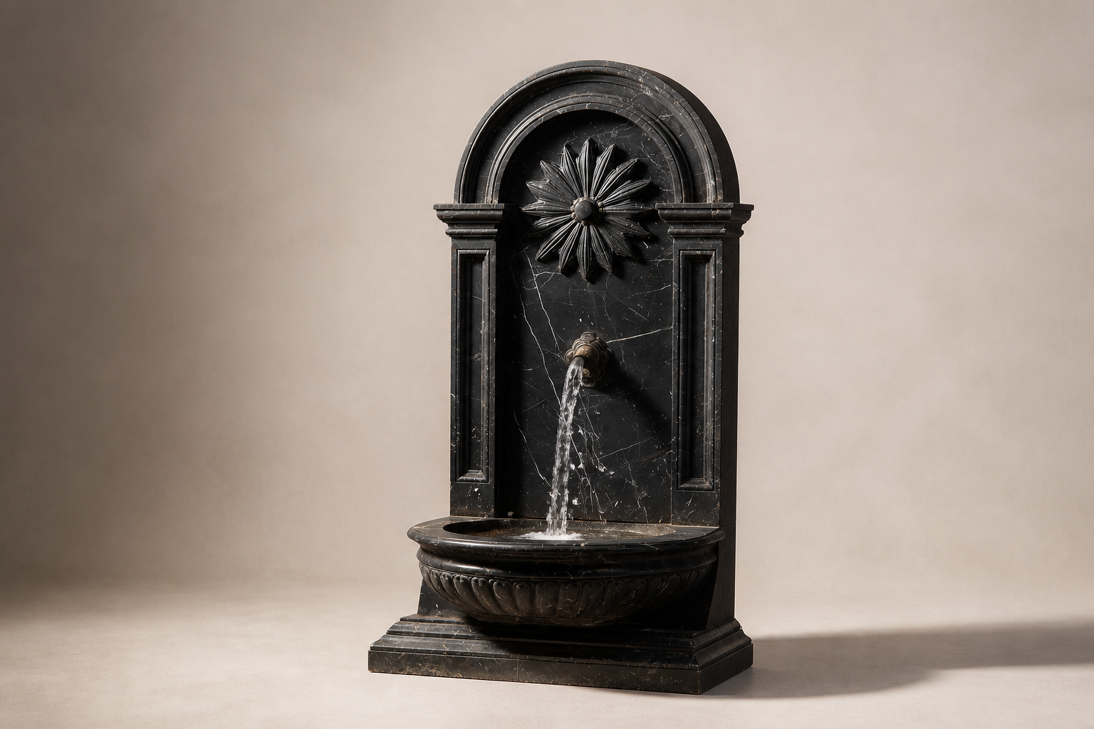 Velina — black marble wall fountain by 1-OPH