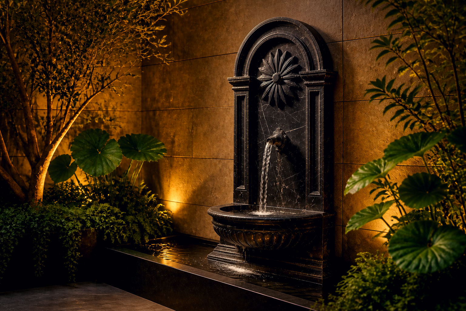 Velina — black marble wall fountain by 1-OPH
