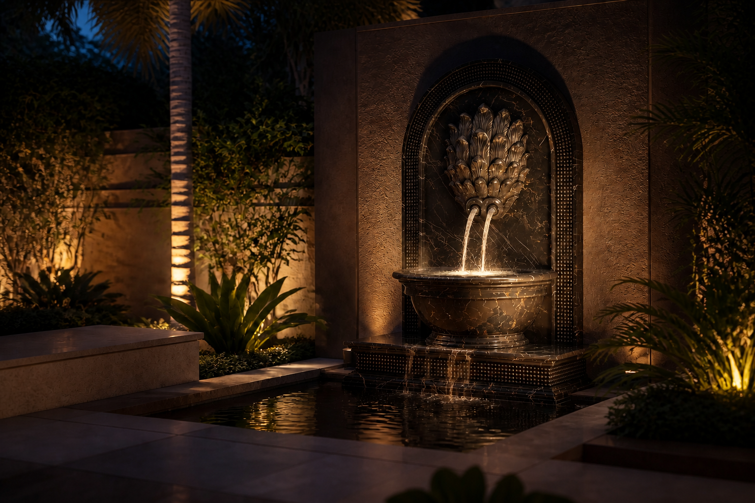 Nubara — black marble wall fountain by 1-OPH