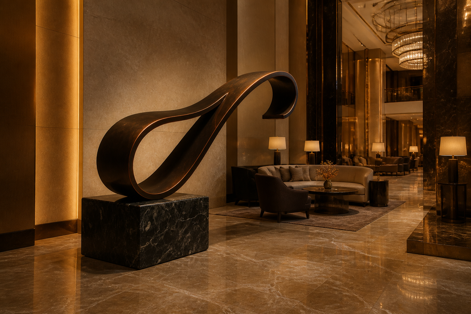 Ancha — Bronze on Nero Marquina marble sculpture by 1-OPH