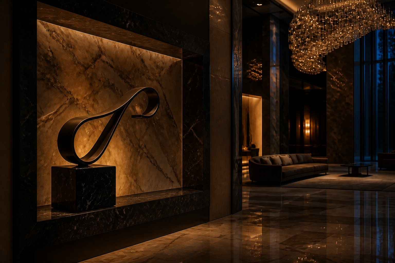 Ancha — Bronze on Nero Marquina marble sculpture by 1-OPH