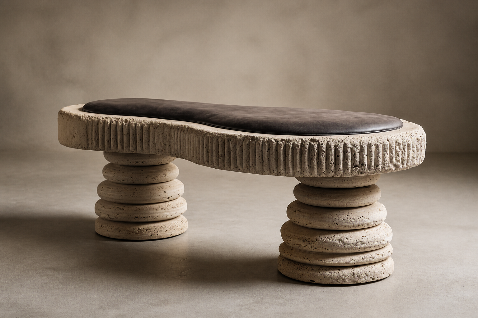 Sereda — travertine sculptural bench by 1-OPH