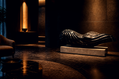 Albali — Nero Marquina marble on white marble sculpture by 1-OPH