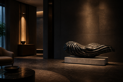Albali — Nero Marquina marble on white marble sculpture by 1-OPH