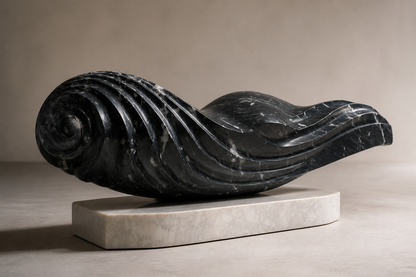 Albali — Nero Marquina marble on white marble sculpture by 1-OPH
