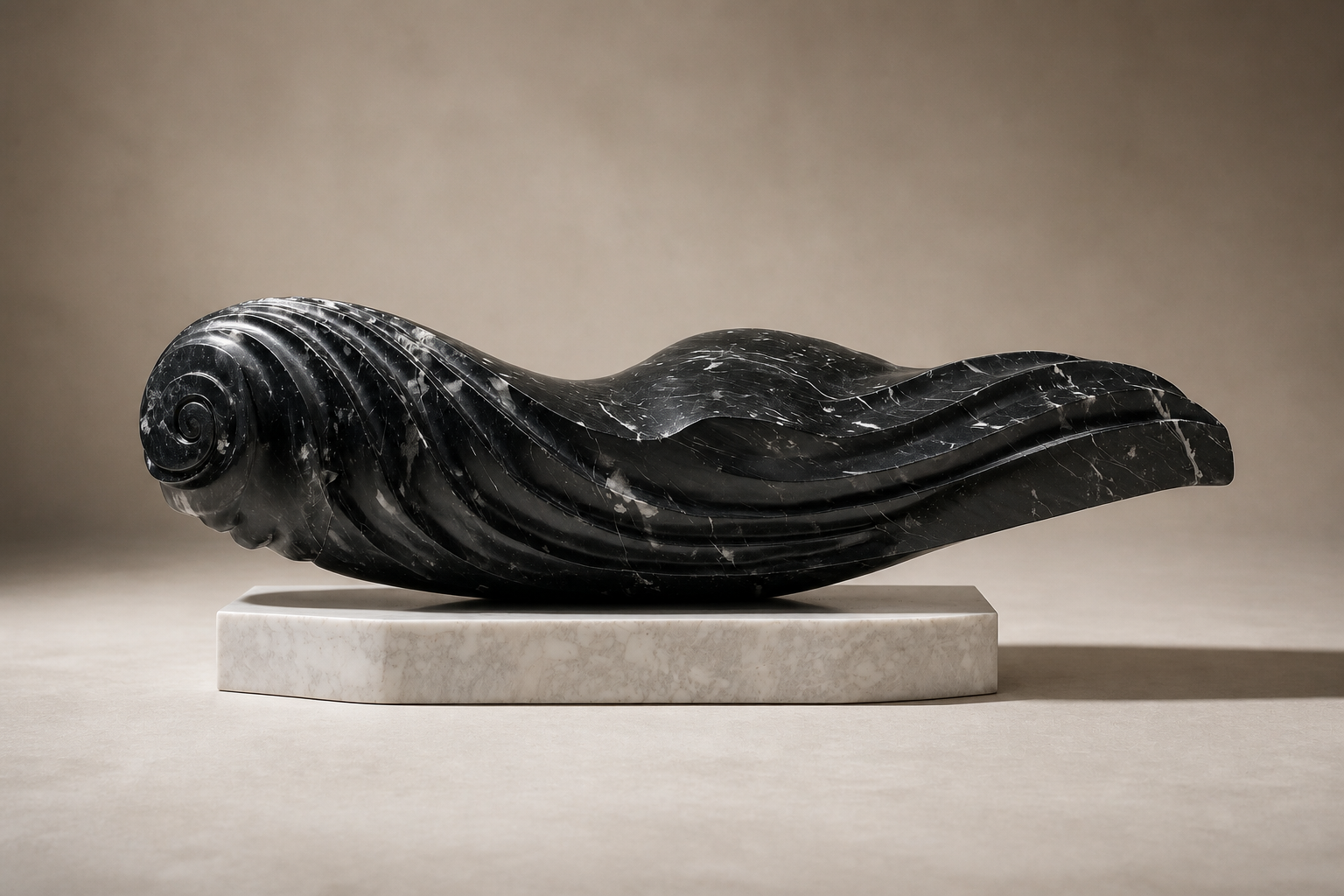 Albali — Nero Marquina marble on white marble sculpture by 1-OPH
