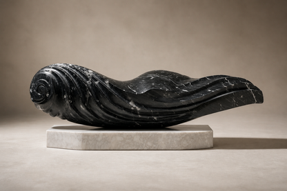 Albali — Nero Marquina marble on white marble sculpture by 1-OPH