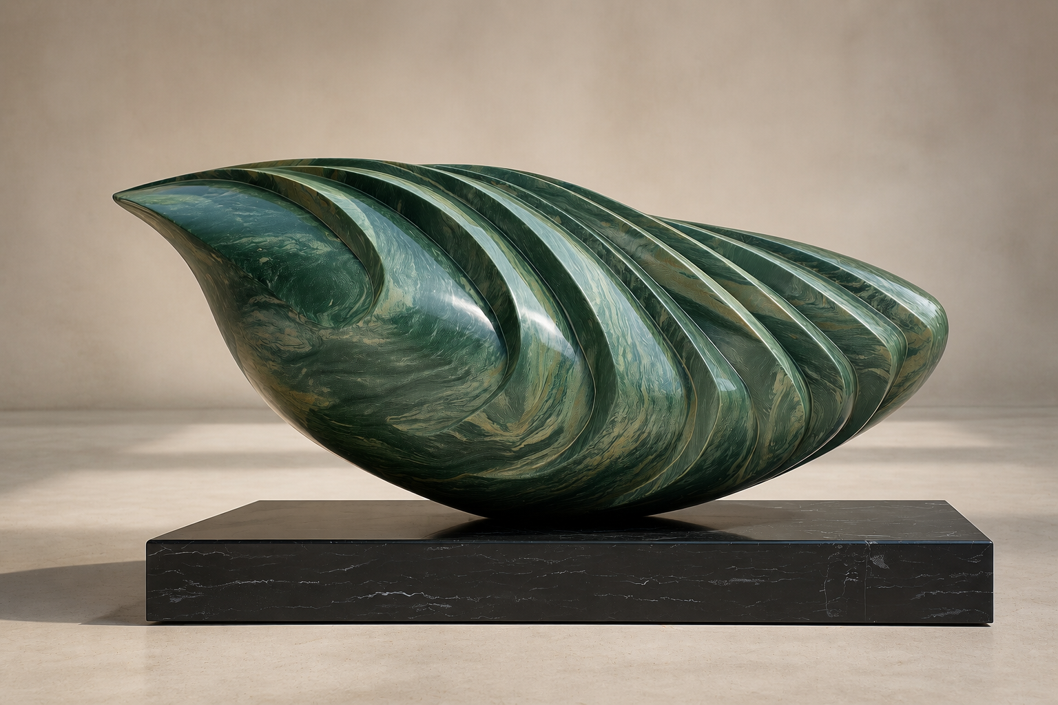 Nashra — Green marble on Nero Marquina marble sculpture by 1-OPH