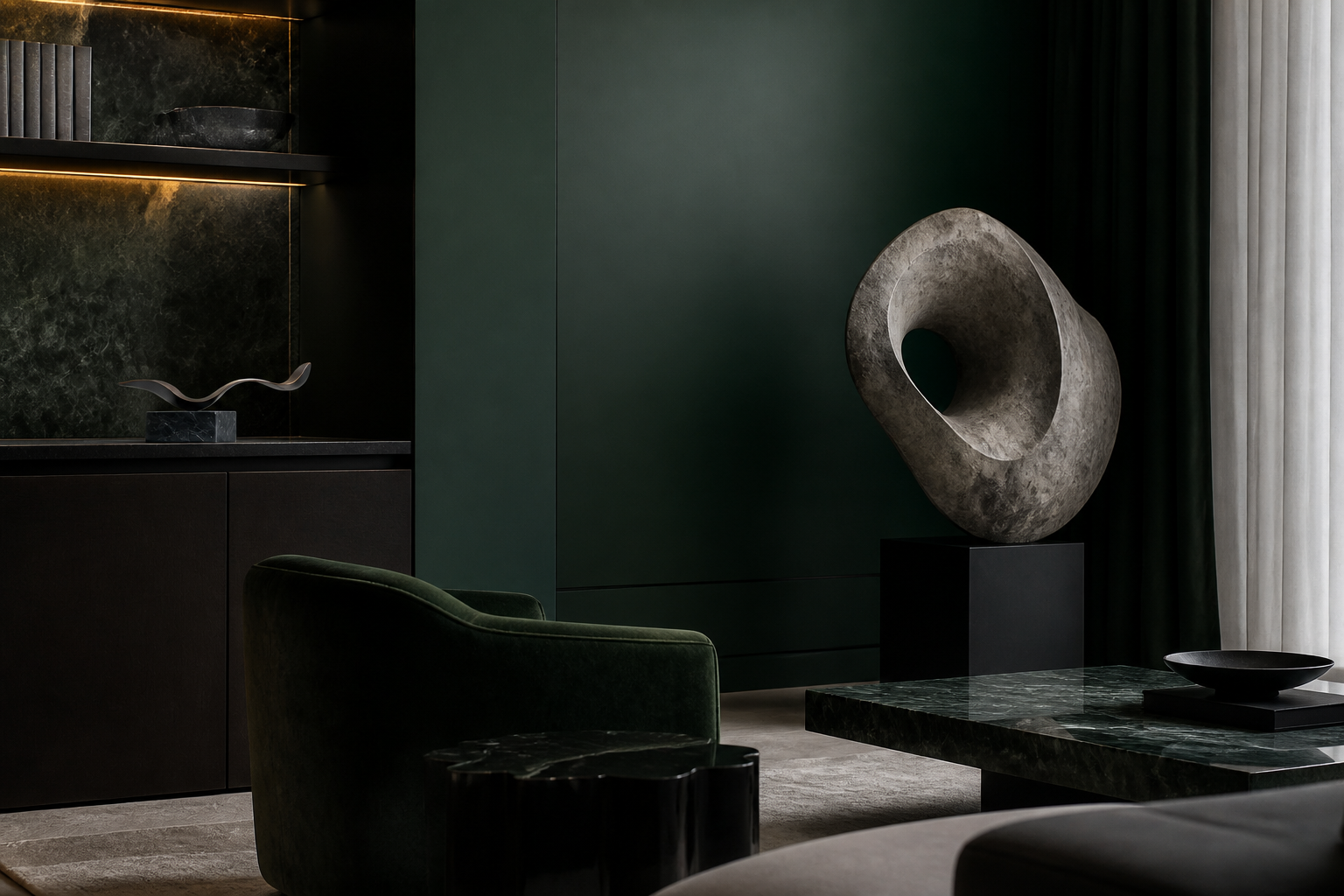 Merak — Bronze on Nero Marquina marble sculpture by 1-OPH