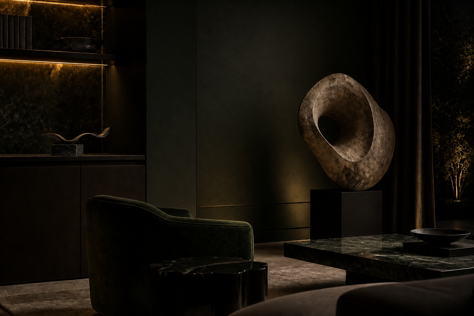 Merak — Bronze on Nero Marquina marble sculpture by 1-OPH