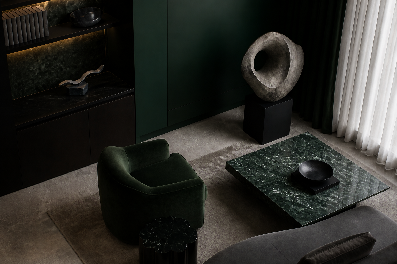 Merak — Bronze on Nero Marquina marble sculpture by 1-OPH
