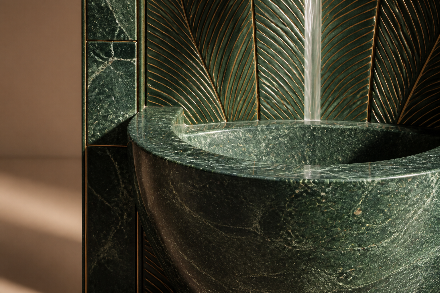Vapora — green marble wall fountain by 1-OPH