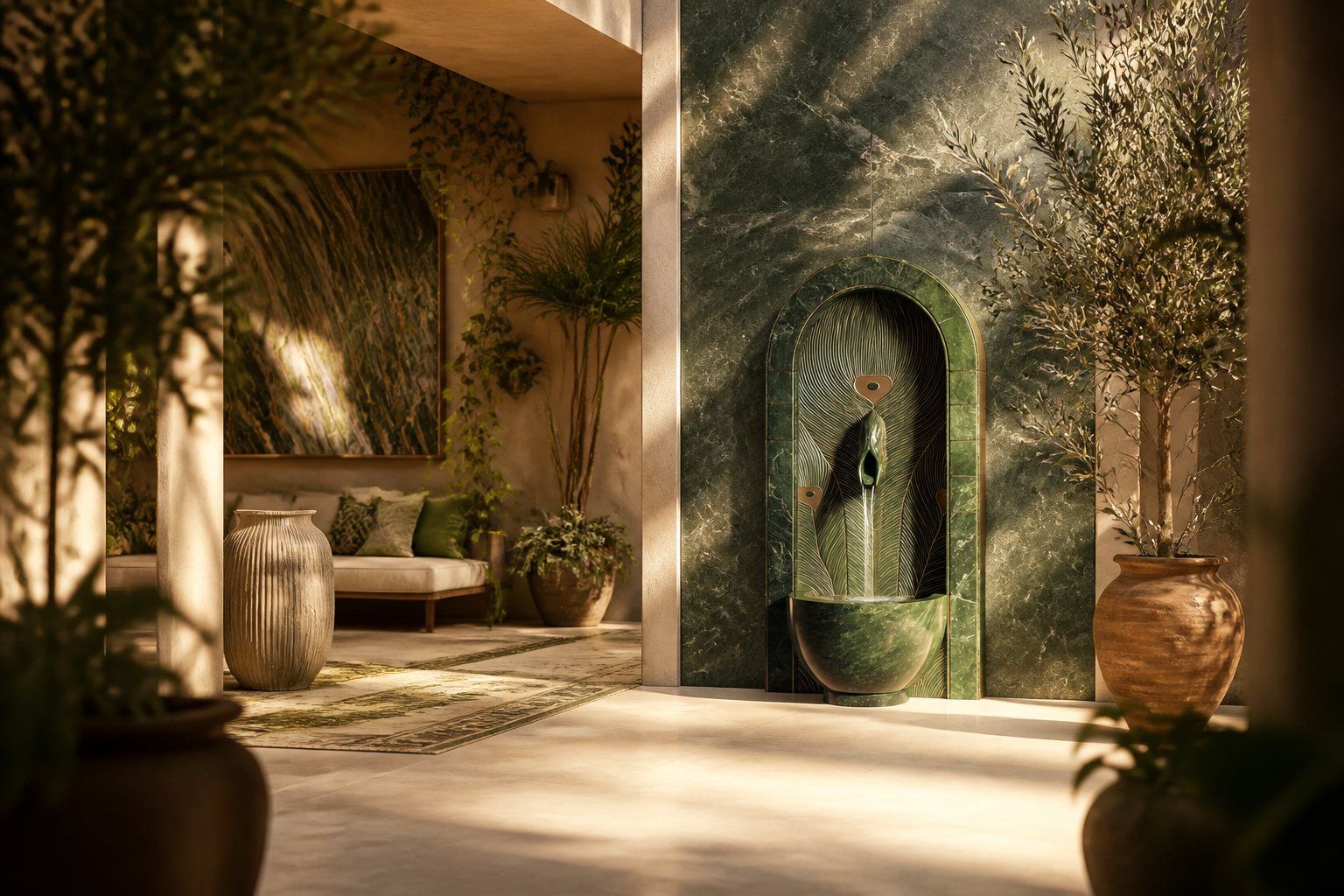 Vapora — green marble wall fountain by 1-OPH