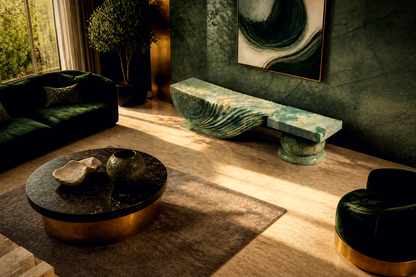 Morara — green marble sculptural bench by 1-OPH