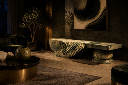 Morara — green marble sculptural bench by 1-OPH