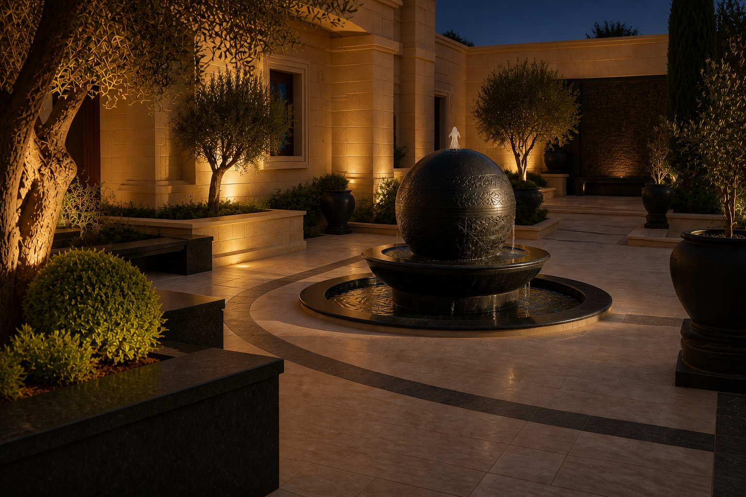 Azimuth — stone sphere fountain by 1-OPH