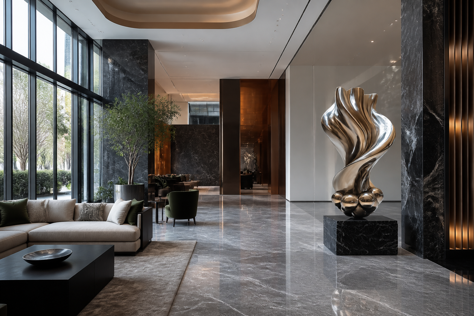 Rukbat — Stainless steel on Nero Marquina marble sculpture by 1-OPH