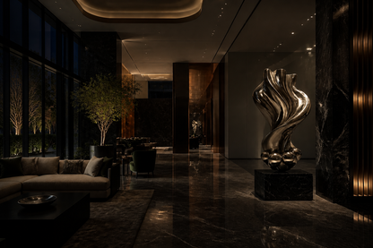 Rukbat — Stainless steel on Nero Marquina marble sculpture by 1-OPH
