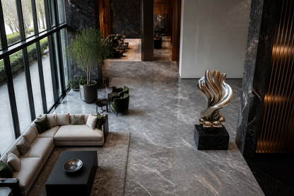 Rukbat — Stainless steel on Nero Marquina marble sculpture by 1-OPH