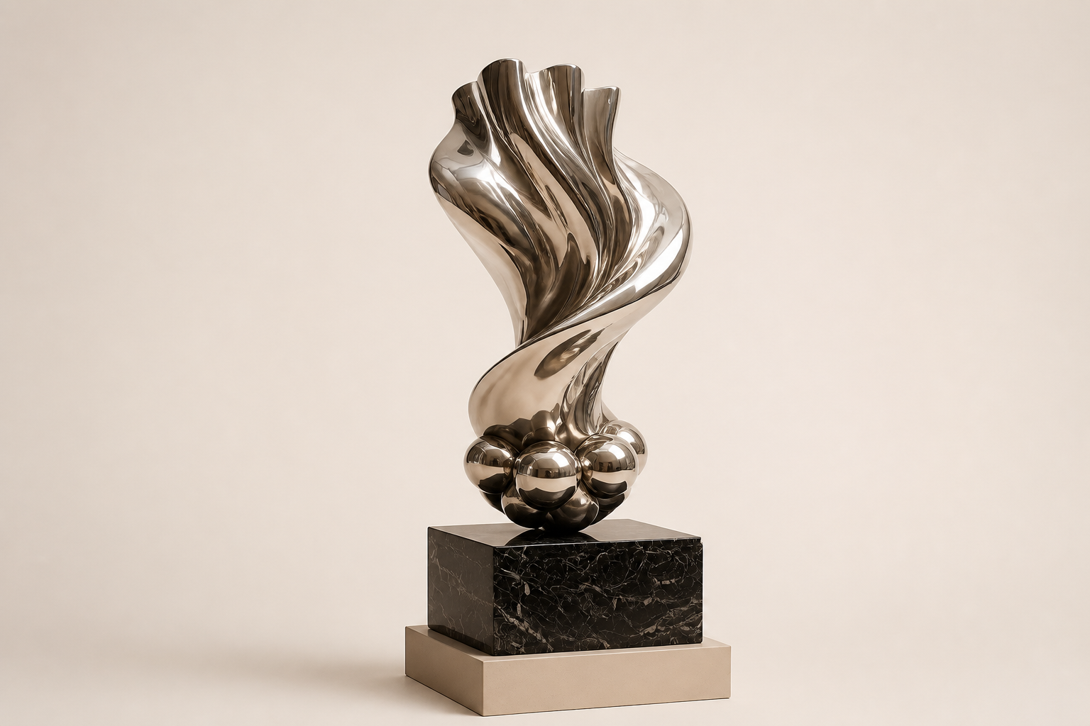 Rukbat — Stainless steel on Nero Marquina marble sculpture by 1-OPH
