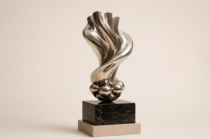 Rukbat — Stainless steel on Nero Marquina marble sculpture by 1-OPH