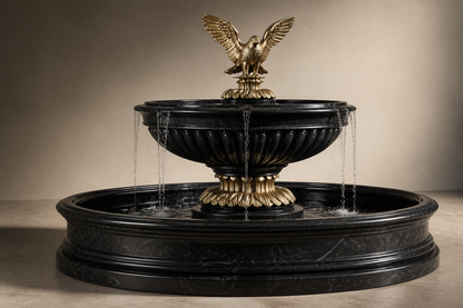 Scala black marble tiered fountain by 1-OPH, studio view