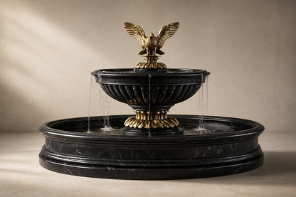 Scala black marble tiered fountain by 1-OPH, studio view