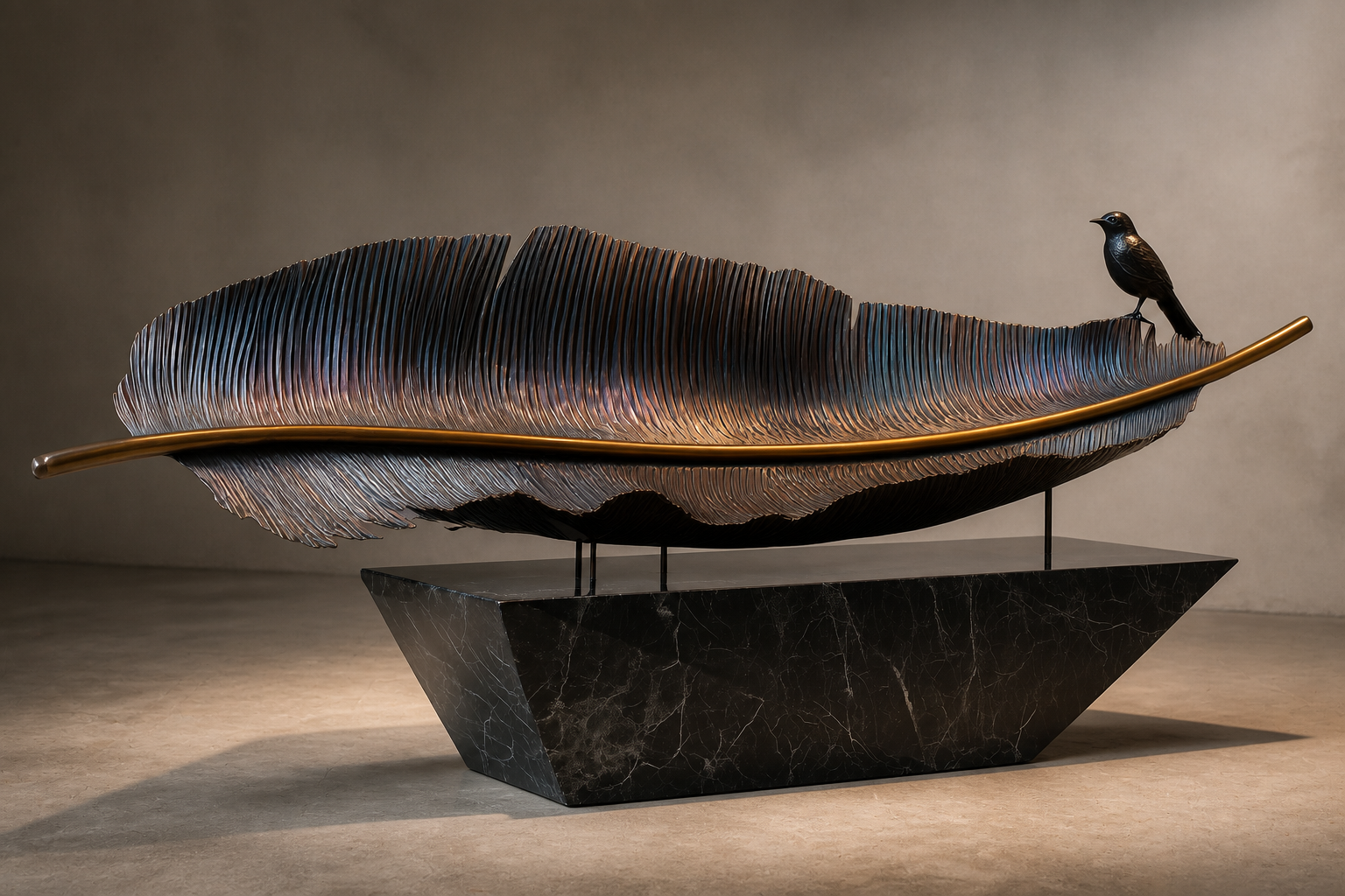 Agresta — Bronze on Nero Marquina marble sculpture by 1-OPH