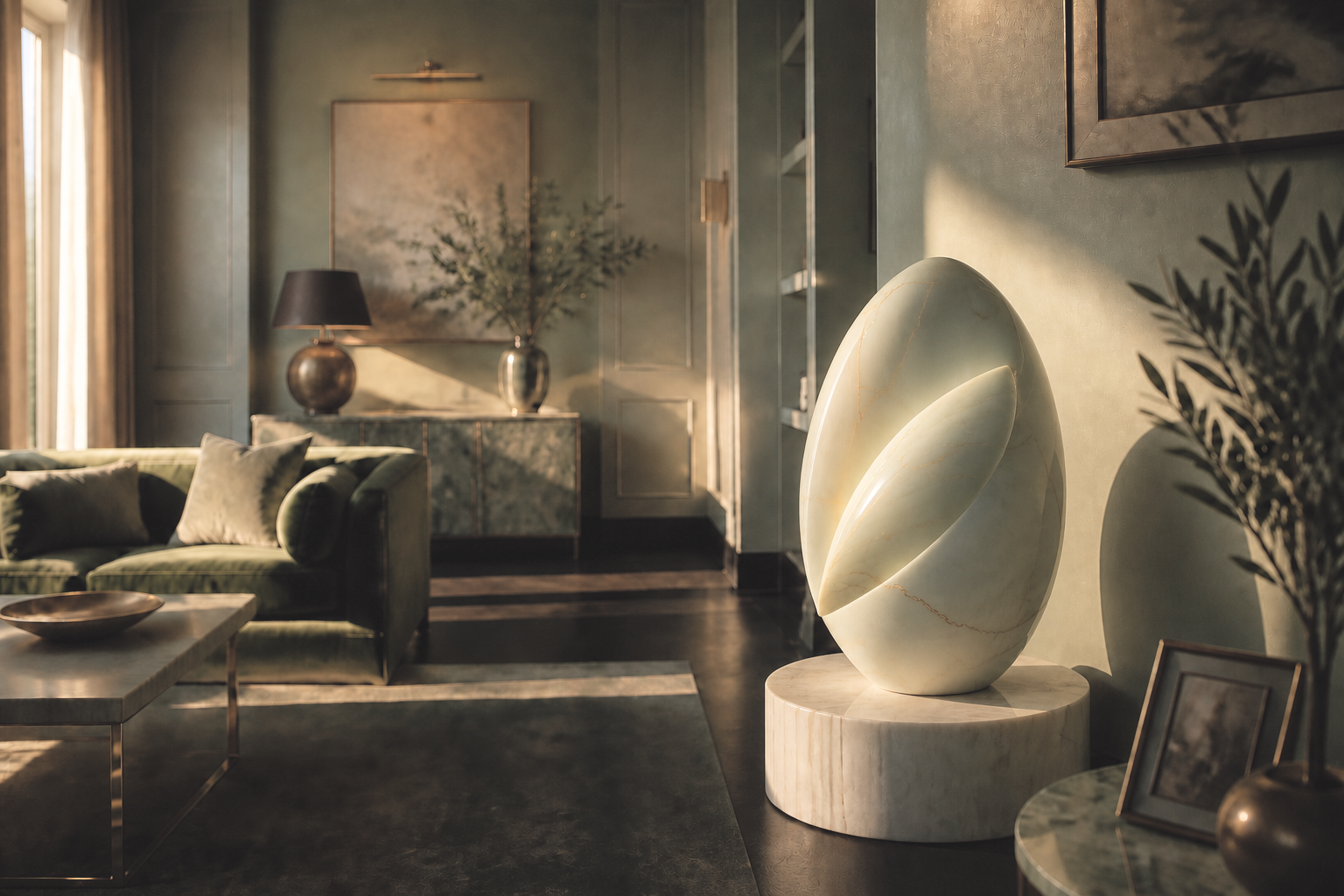 Primora — Marble egg sculpture by 1-OPH