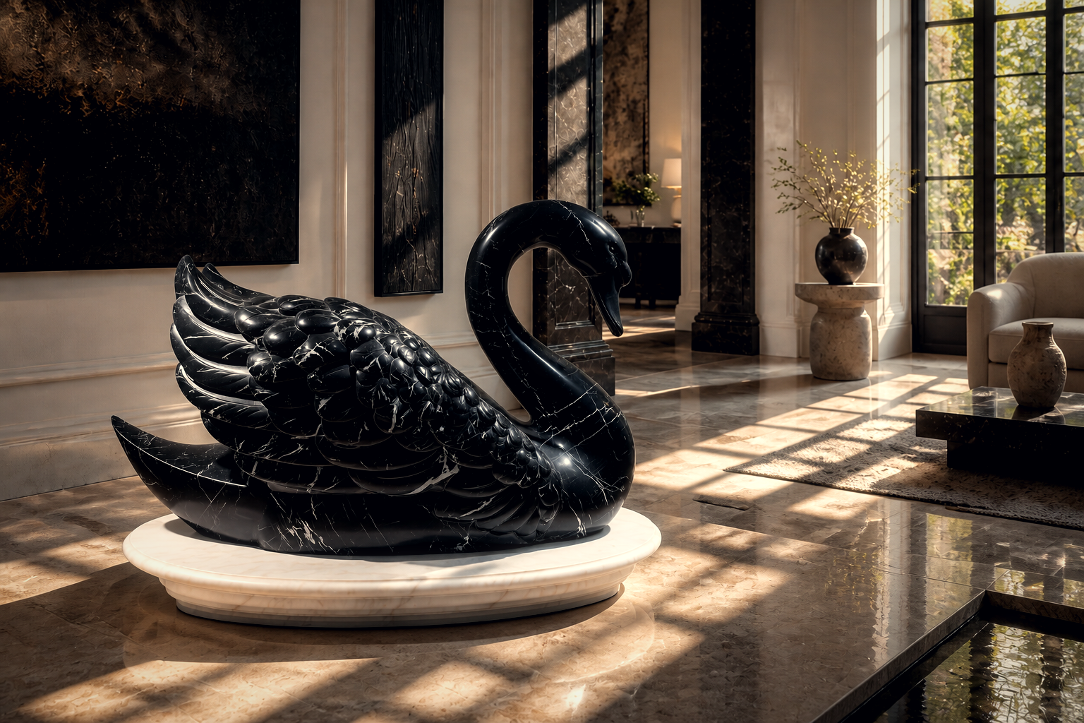 Alpina — Nero Marquina marble on white marble sculpture by 1-OPH