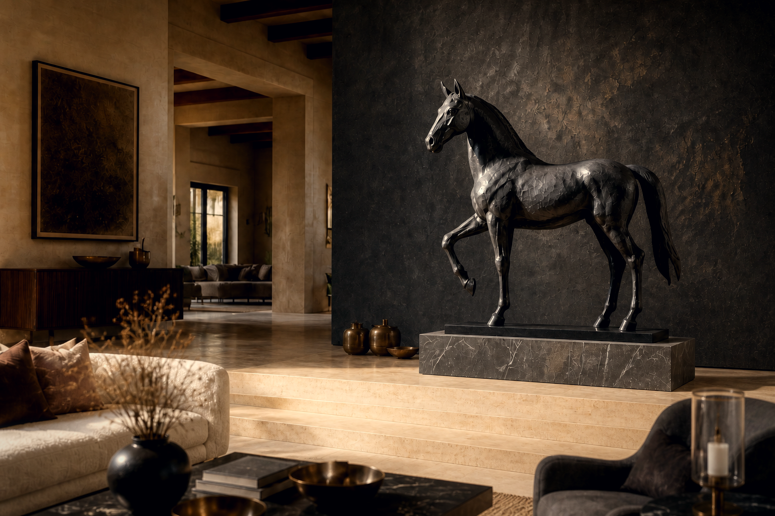 Litoral — Bronze on Nero Marquina marble sculpture by 1-OPH