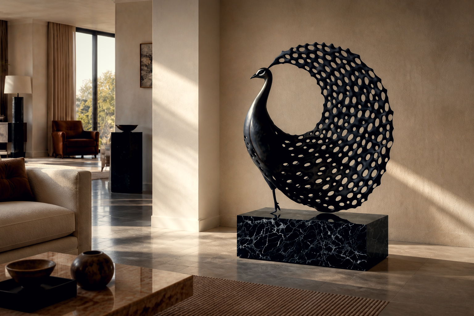 Ramosa — Bronze on Nero Marquina marble sculpture by 1-OPH