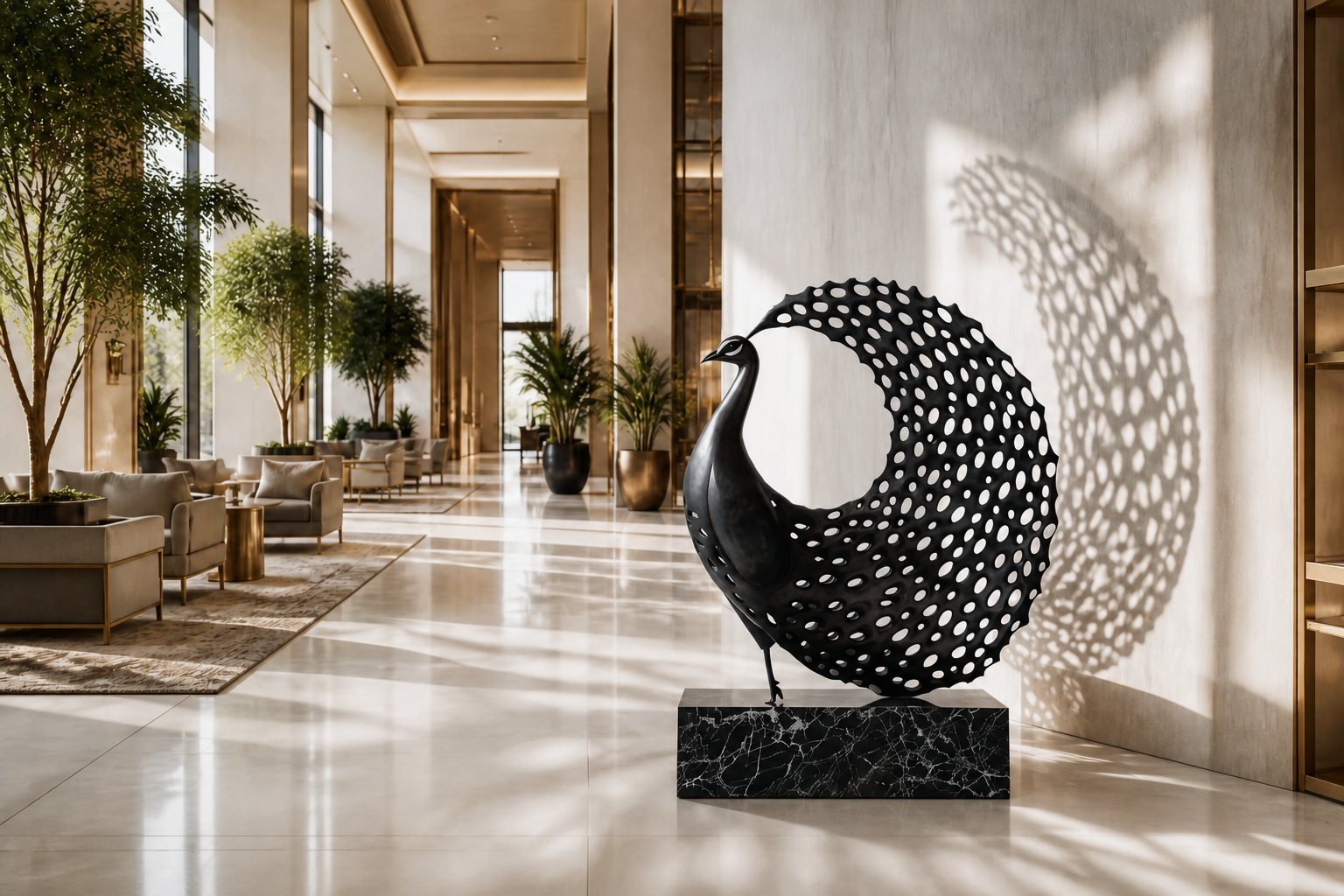 Ramosa — Bronze on Nero Marquina marble sculpture by 1-OPH