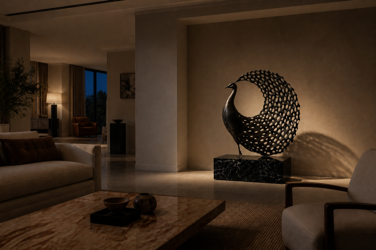 Ramosa — Bronze on Nero Marquina marble sculpture by 1-OPH