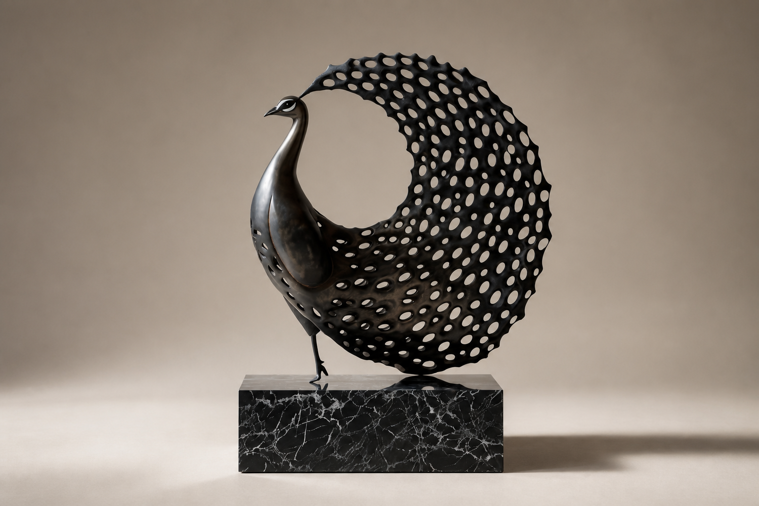 Ramosa — Bronze on Nero Marquina marble sculpture by 1-OPH