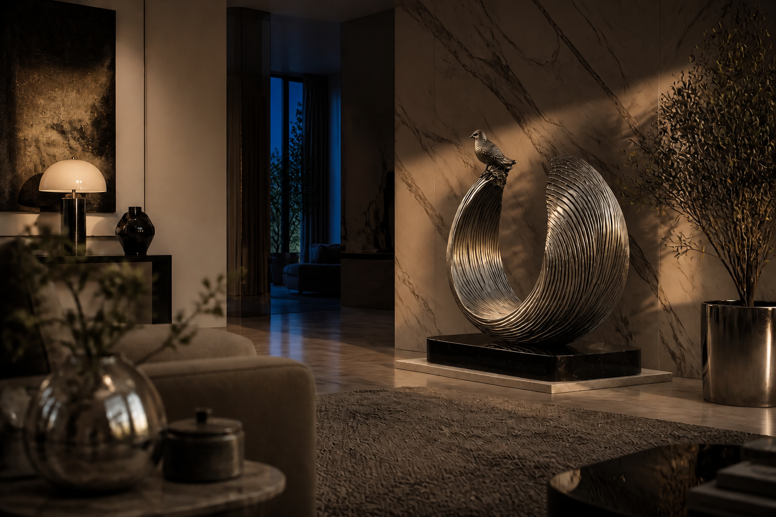 Espiga — Bronze on Nero Marquina marble sculpture by 1-OPH