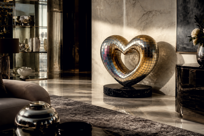 Sheliak — Brass and steel mosaic on Nero Marquina marble sculpture by 1-OPH