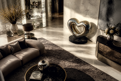 Sheliak — Brass and steel mosaic on Nero Marquina marble sculpture by 1-OPH